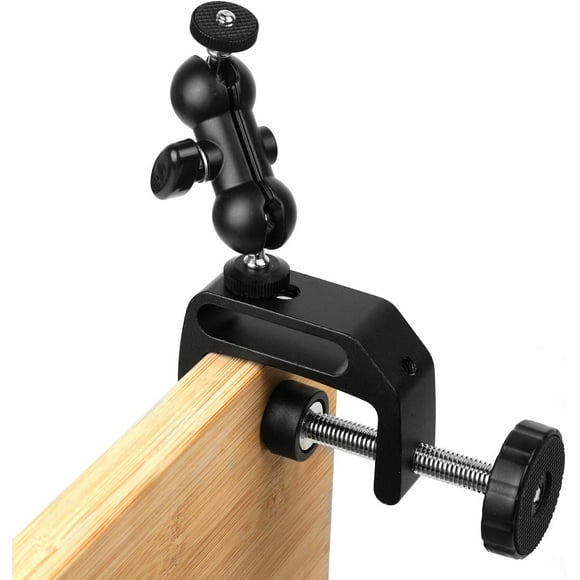 Camera Clamp Mount Double Ballhead Table Magic Arm Monitor Desk Mount Bracket with Super Clamp with 1/4" and 3/8" Thread for DSLR Camera Rig, LCD Monitor, LED Flash Lights