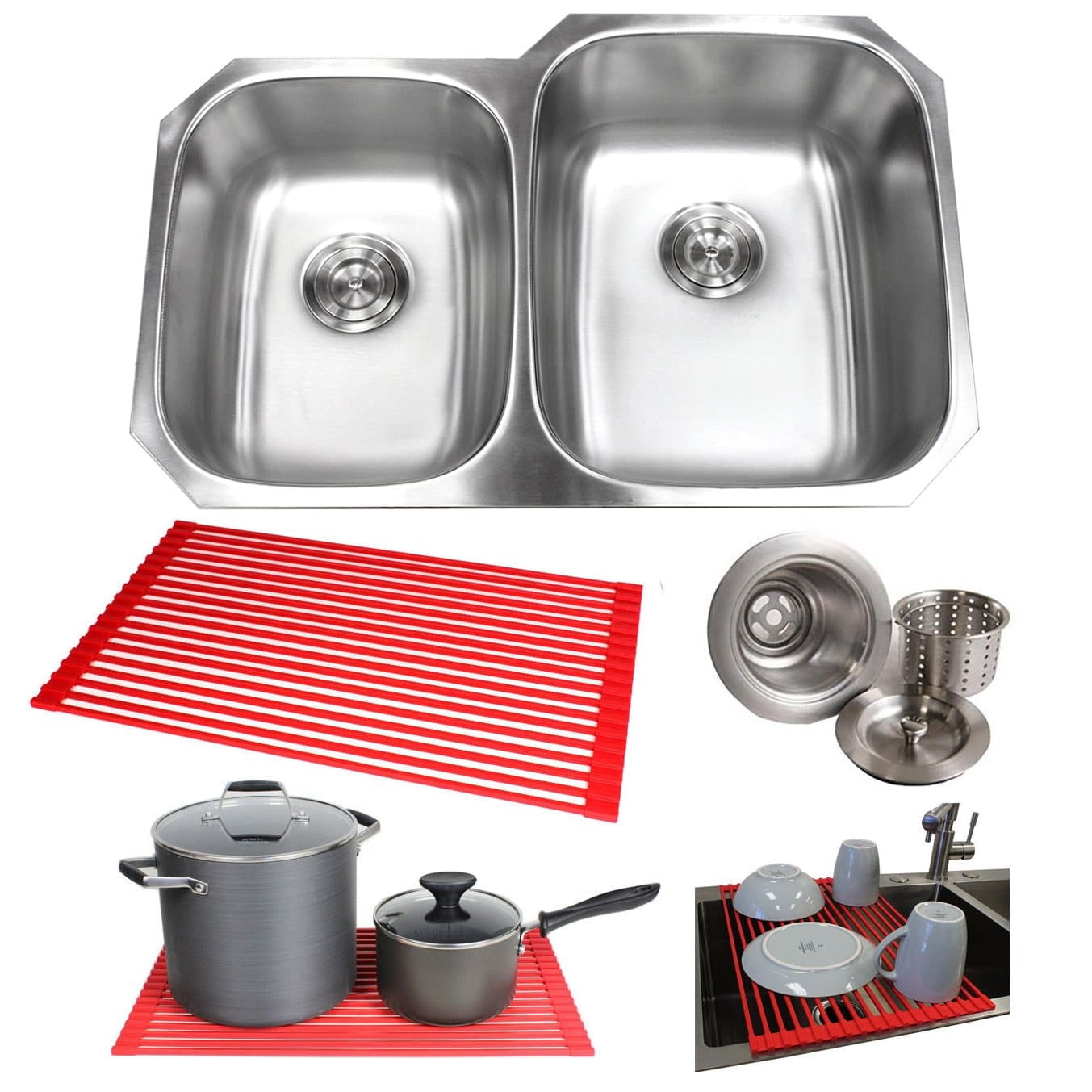 32" Stainless Steel 18G Double 40/60 Dish Rack Undermounted Steel