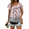 thumbnail image 2 of KISSMODA Women Tunic Tops Dressy Casual Summer Short Sleeve Shirts Floral Loose Fit Pleated Boho Top S-3XL, 2 of 5