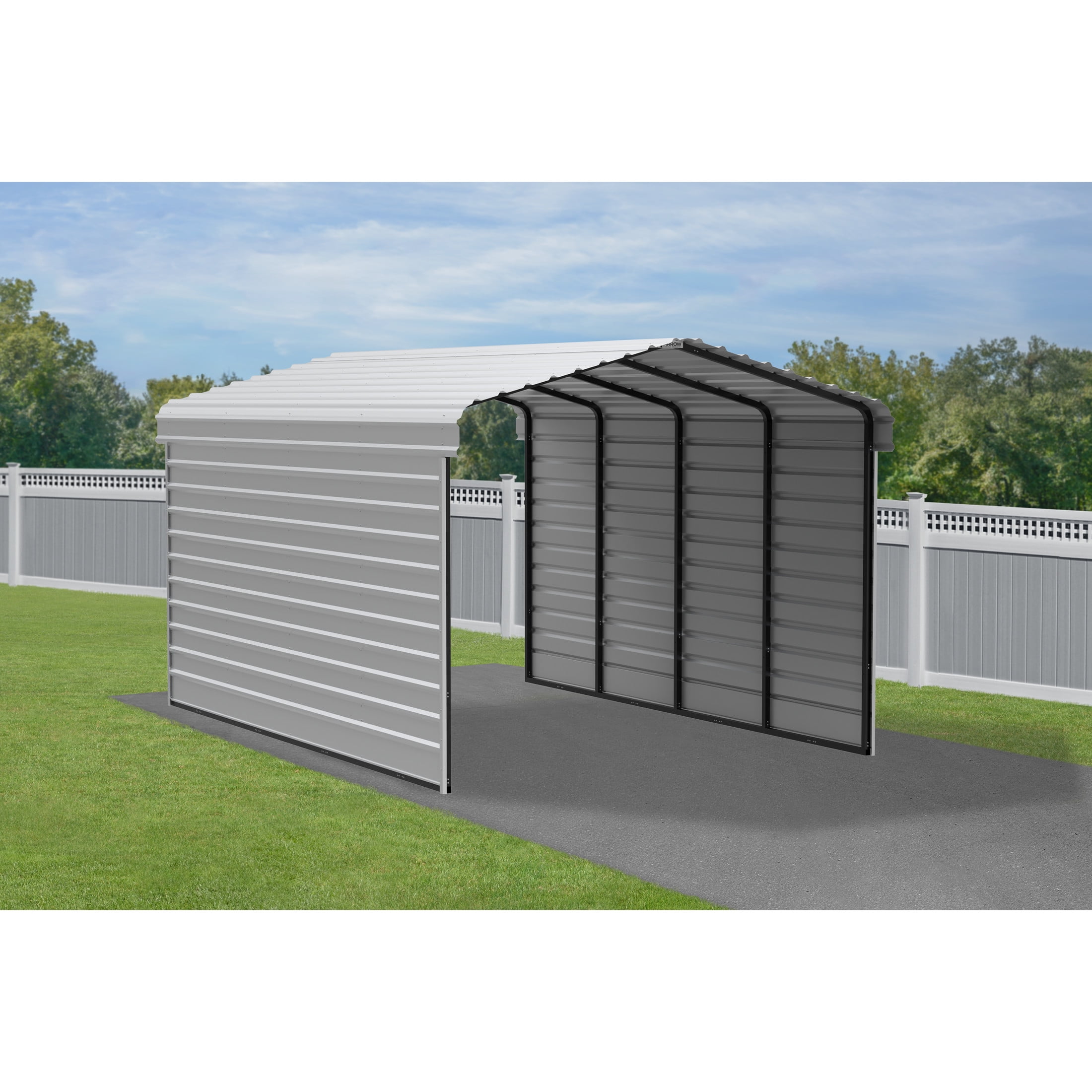 Arrow 20 x 12 x 9 ft Eggshell Steel Carport With 2 Side Wall Kit