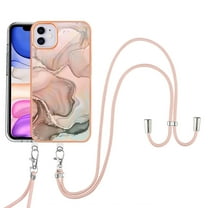 Feishell for iPhone 11 Case with Detachable Crossbody Strap, Fashion Marble Pattern Glossy Cover for Women Girls, Slim Fit Anti-Scratch Phone Case for iPhone 11,Rosegold