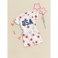 thumbnail image 5 of Aojekbee Baby Boys Shorts Set, Short Sleeve Embroidery Letters T-shirt with Stars Print Shorts Summer Outfit for 4th of July, 5 of 10