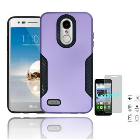 Tempered Carbon (Phone Case for LG Fortune 2, LG Risio 3, LG Zone 4, LG Aristo 2 Plus, LG Tribute Dynasty Rubberized Hard Cover Case with Black Carbon Fiber Design + Tempered)