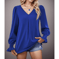 thumbnail image 2 of Weardear Womens Blouses Dressy Casual Womens Long Sleeve Tops Tunic Shirts V Neck Loose Chiffon Business Work Blouse, 2 of 7