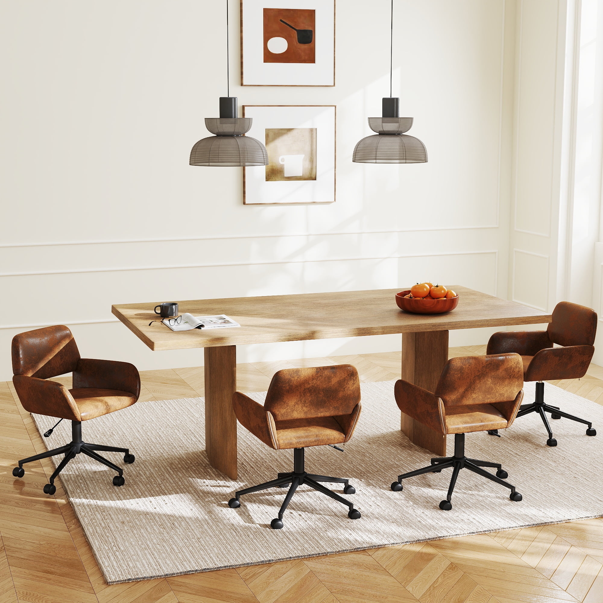 Homy Casa Adjustable Task Chair, Swivel Office Chair with Ergonomic Backrest Upholstery, Brown