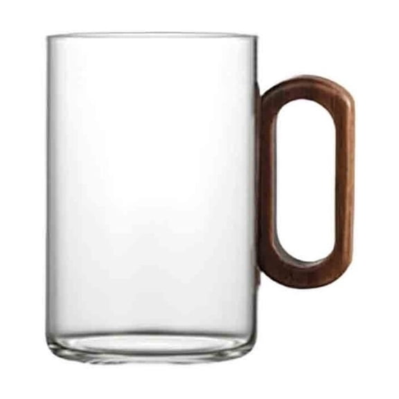 Glass Mug with Walnut Handle, 11.8Oz Clear Borosilicate Glass Coffee Mug Tea Cup for Home Office