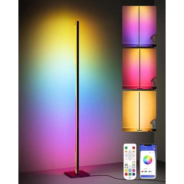 Lampe sur Pied Dorée avec Télécommande, Lampe d'Angle LED RVB en Aluminium avec Alexa, Lampe sur Pied 1600 Lumens avec Synchronisation Musicale Bricolage et 16 Millions de Couleurs, Gradation Intelligente