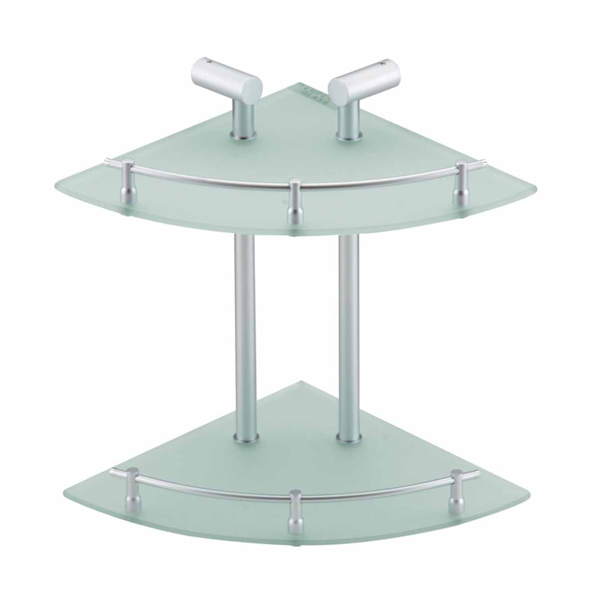 2 Tier Glass Unit Shelf Clear Silver Modern Corner Display Side Table Furniture 
