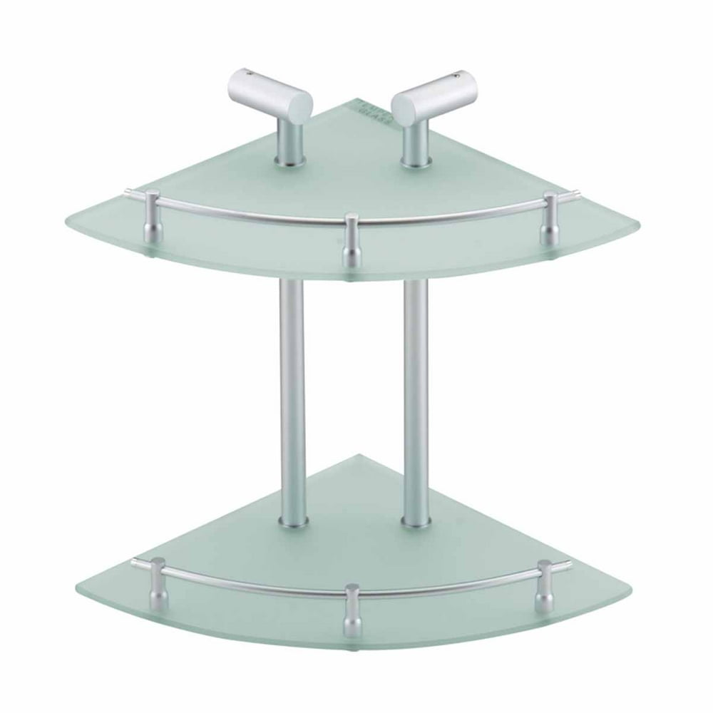 Corner Shelves Clear Glass/Stainless Two Tier Glass Corner Shelf