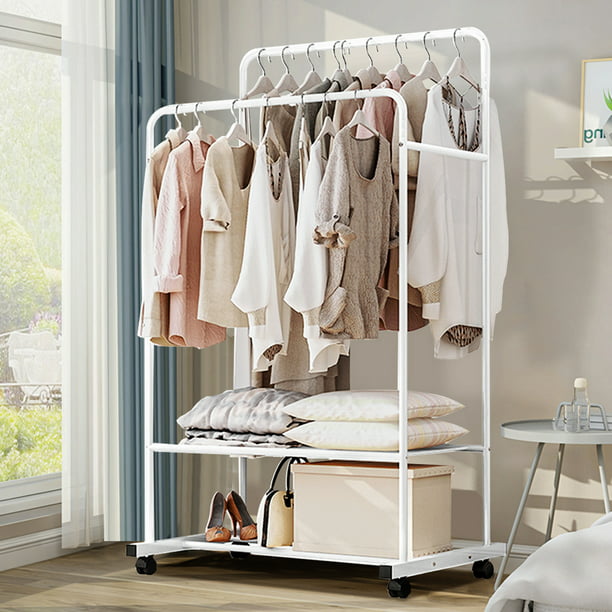 Metal Garment Rack Coat Stand Dual Rail Hanging Closet Clothes Shelf ...