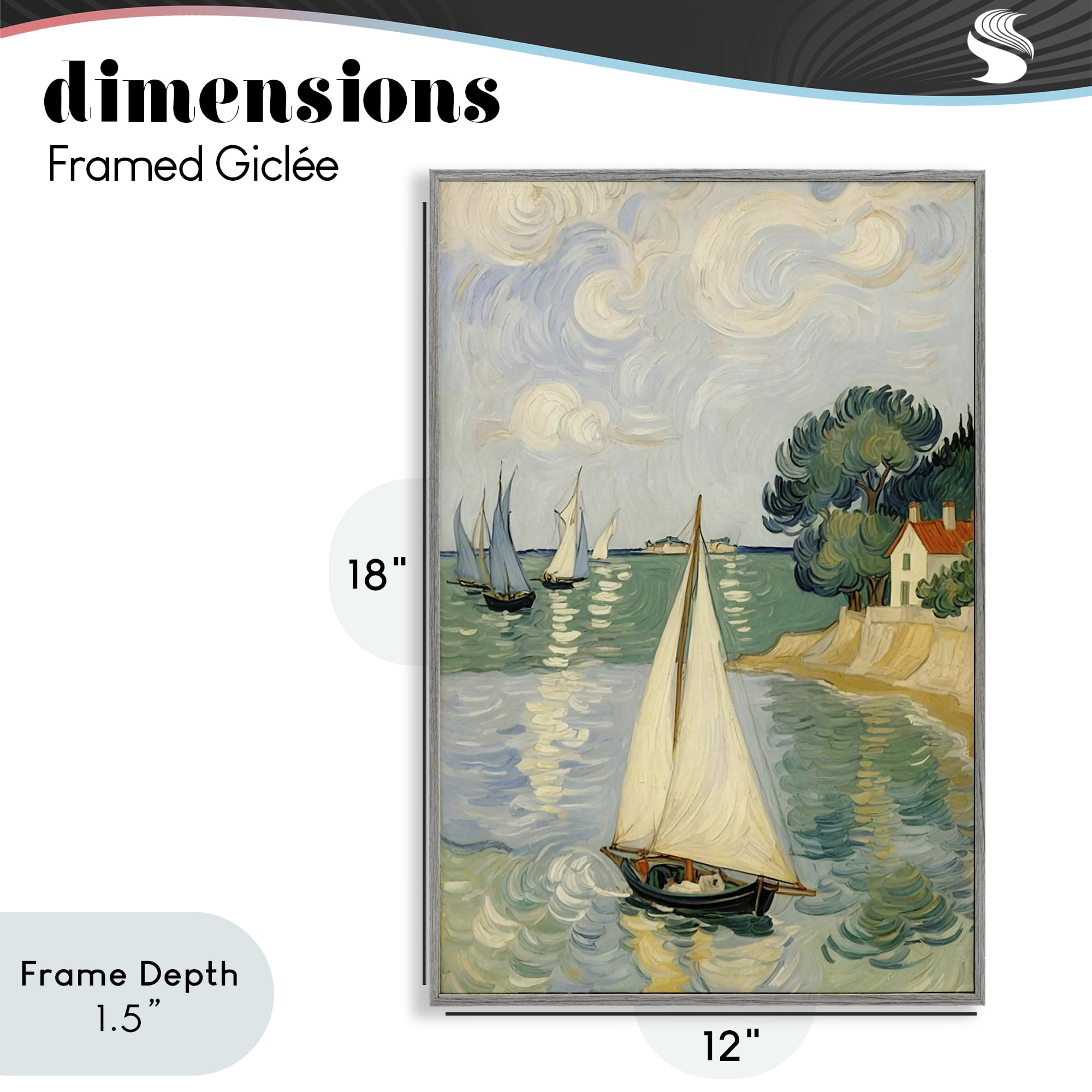 Stupell Industries Coastal Sailboats Under Swirling Clouds Gray Framed Giclee Art, design by Angie Hawke