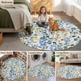 thumbnail image 5 of Round Rugs 5Ft, Blue Yellow Floral Spring Round Area Rug Washable Indoor Throw Carpet, Green Pastoral Summer Botanical Soft Non Slip Circle Rug for Cabinet Bathroom Home Decor Aesthetic, 5 of 8