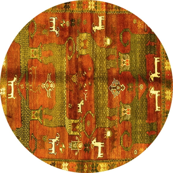 Ahgly Company Indoor Round Animal Yellow Traditional Area Rugs, 6' Round