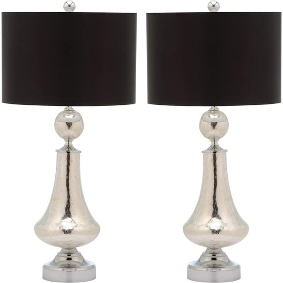 Wangxin Lighting Collection Mercury Crackle Glass/ Black Shade 26-inch Bedroom Living Room Home Office Desk Nightstand Table Lamp Set of 2 (LED Bulbs Included)