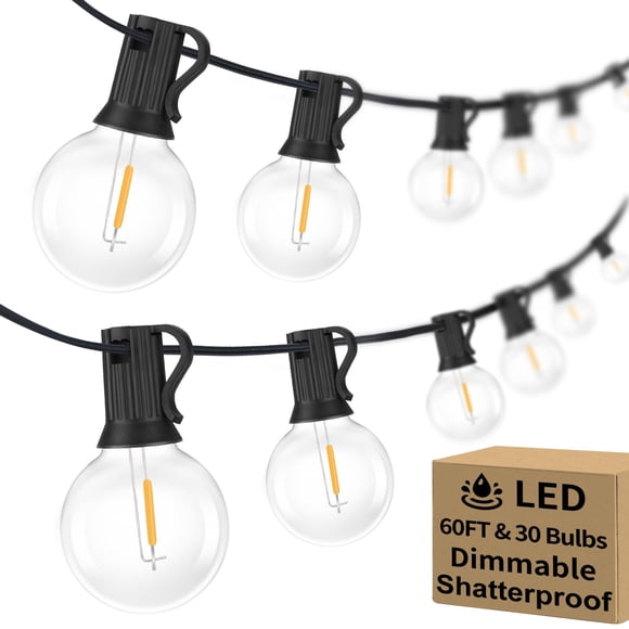 Guirnalda de luces LED tipo globo G40 para exteriores, 18 m, impermeables, 30 bombillas