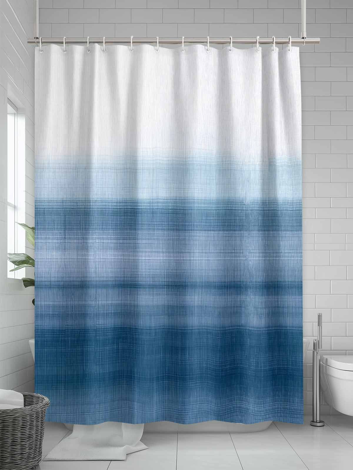 Haze Blue White Shower Curtain, Abstract Modern Brush Stroke Bathroom Decor Curtains Set with Hooks, Waterproof Fabric Home Accessories， Stall 54 X 78 Inch