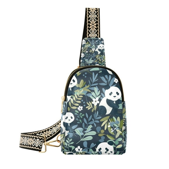 Leaves and Panda Crossbody Bags Backpack Chest Bag Shoulder Bag Waist Bag for Outdoor Travel Hiking Fitness Cycling