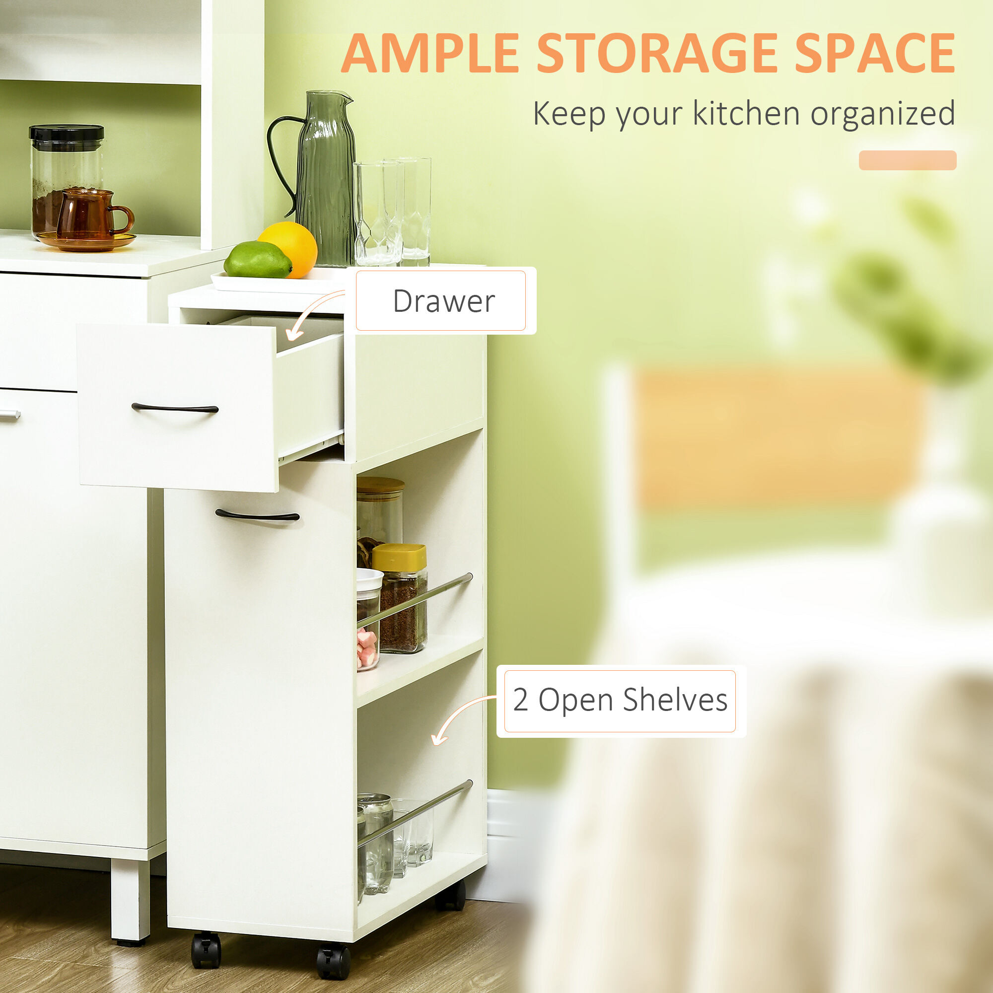 Dining Kitchen Carts HOMCOM 3- tier Slim Storage Cart, Rolling Narrow Kitchen Cart on Wheels for Small Place, Slide Out Side Utility Cart for Bathroom, Laundry,Kitchen Islands With Storage