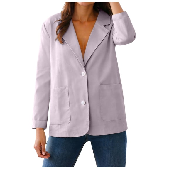 Women's Notched Lapel One Button Long Sleeve Washed Business Denim Blazer (Light Purple, XL)