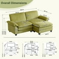 thumbnail image 4 of Ktaxon 86" W Sectional Convertible Sofa L Shaped Modular Couch with Chaise Corduroy Sleeper Set with 2 Oversized Seats Olive Green, 4 of 7