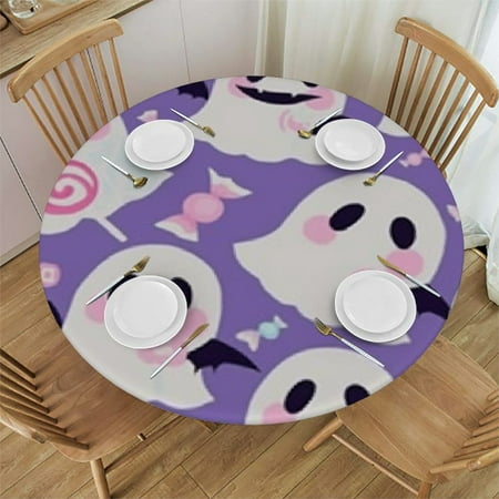 

HAOXIT Cute Girly Ghost Halloween Table Cloth Spooky Day of The Dead Round Tablecloth Waterproof Outdoor Tablecloth Table Cover for Kitchen Party Picnic Dining Decor 31-35