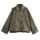 thumbnail image 1 of Chaqueta cortavientos verde militar para mujer, abrigo holgado de gran tamaño con capucha, de una sola botonadura abrigo grueso, ropa de calle, Otoño e Invierno, 1 of 5