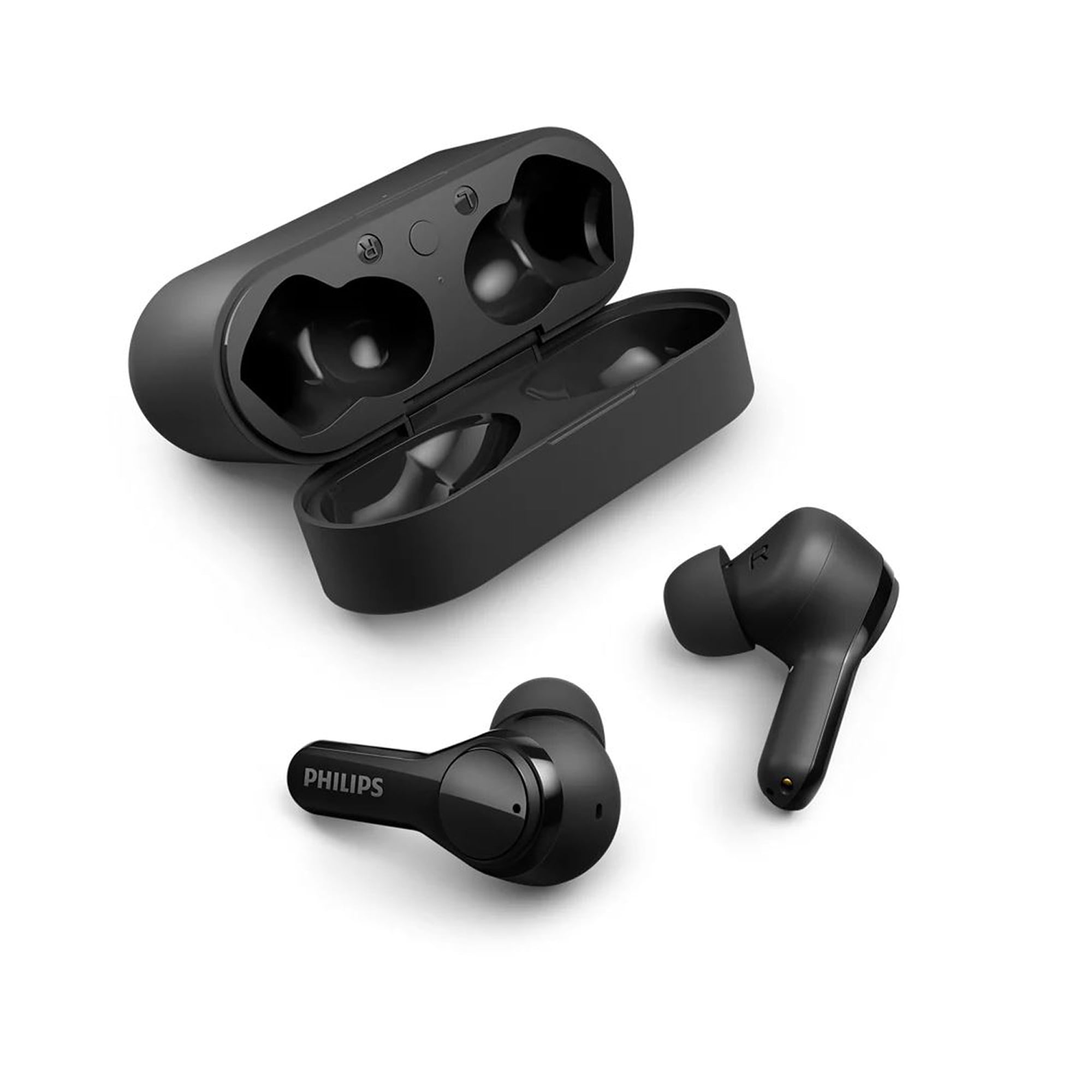 Philips T3217 True Wireless Headphones with Dual-Mic Environmental Noise Cancellation for Clear Calls and IPX5 Water Resistance, Black