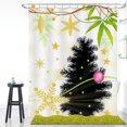 thumbnail image 1 of Festive Christmas Shower Curtain with Black Tree & Gold Glitter Snowflakes, 1 of 4