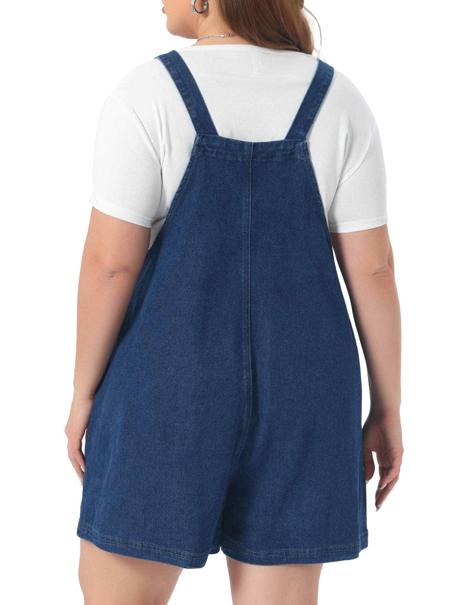 DARING DIVA Women's Plus Overall Shorts with Adjustable Straps and Pockets 1X Dark Blue