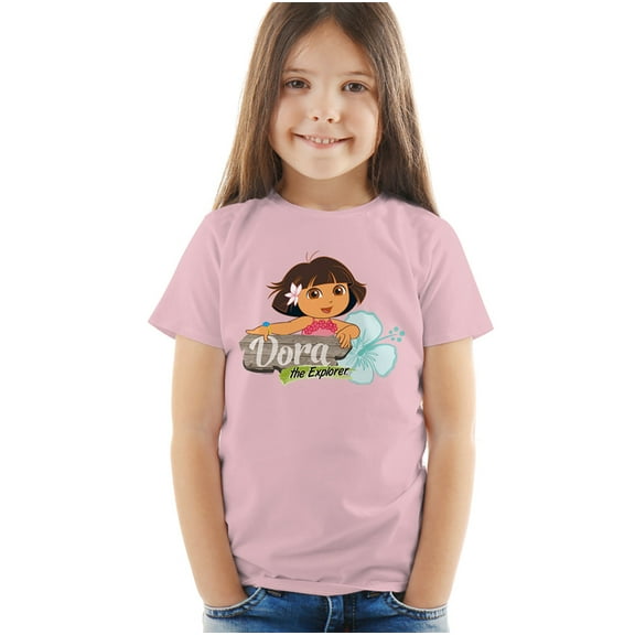 Popfunk Dora The Explorer Tropical Flower Kids T Shirt (2) for Toddler Boys and Girls, Pink