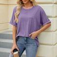 thumbnail image 3 of T-shirt à Manches Courtes Unicolore Décontracté pour Femmes - Col Rond, 3 of 8