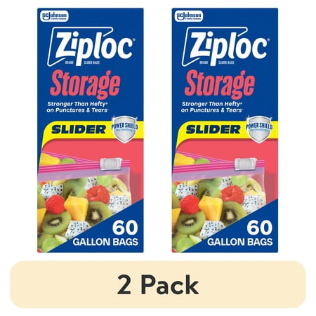 (2 pack) Ziploc® Brand Food Storage Slider Gallon Bags, Power Shield™ Technology, Expandable Bottom, 60 Count