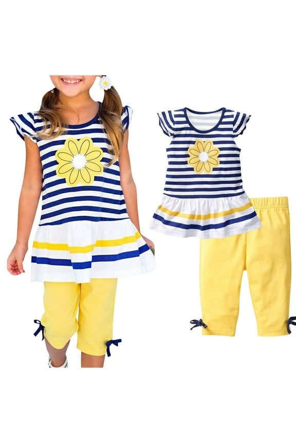 2Pcs Baby Girls Kids Flower T-Shirt Tops+Shorts Pants Outfits Summer Clothes 1-8Y