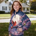 thumbnail image 4 of COEQINE Girls Polyester Sweatshirt, Quarter Zip Pullover Long Sleeve Loose Fit T-Shirts, Printed Casual Wear Tees for Kids and Youth 5-6 Years, Cardinal Plum Blossom, 4 of 7