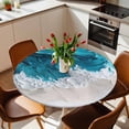 thumbnail image 2 of Ombre Blue White Wave Elastic Fitted Round Table Cover Beach Oil Painting Waterproof Outdoor Tablecloth for Holiday Party, Picnic, Patio & Dining Fits Tables Up to 45"-54", 2 of 8