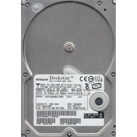 HDS725050KLA360, PN 0A32780, MLC BA1772, Hitachi 500GB SATA 3.5 Hard Drive
