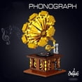 thumbnail image 2 of HI-REEKE Music Player Building Block Set Classic Retro Series Phonograph Building Kit ABS Toy Gift Gold, 2 of 6