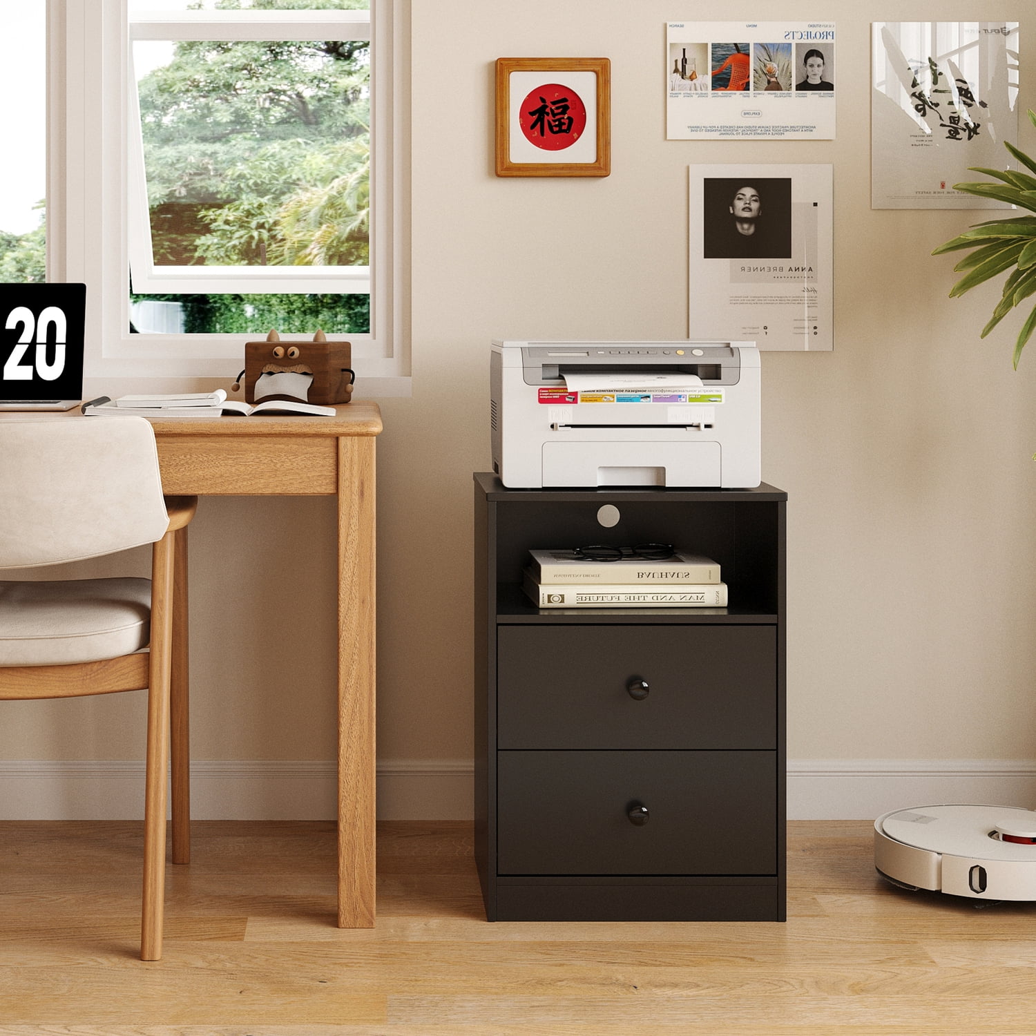 Someet LED Nightstand with Charging Station and 2 USB Ports, End Tables with 2 Storage Drawers for Bedroom Living Room, Black
