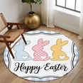 thumbnail image 2 of Large Round Rug 8Ft Washable Non-Slip, Happy Easter Circle Area Rugs for Living Room Bedroom, Cute Lovely Colorful Rabbits Silhouette Blue Plaid Indoor Floor Mats Carpet Runner for Home Decor, 2 of 8