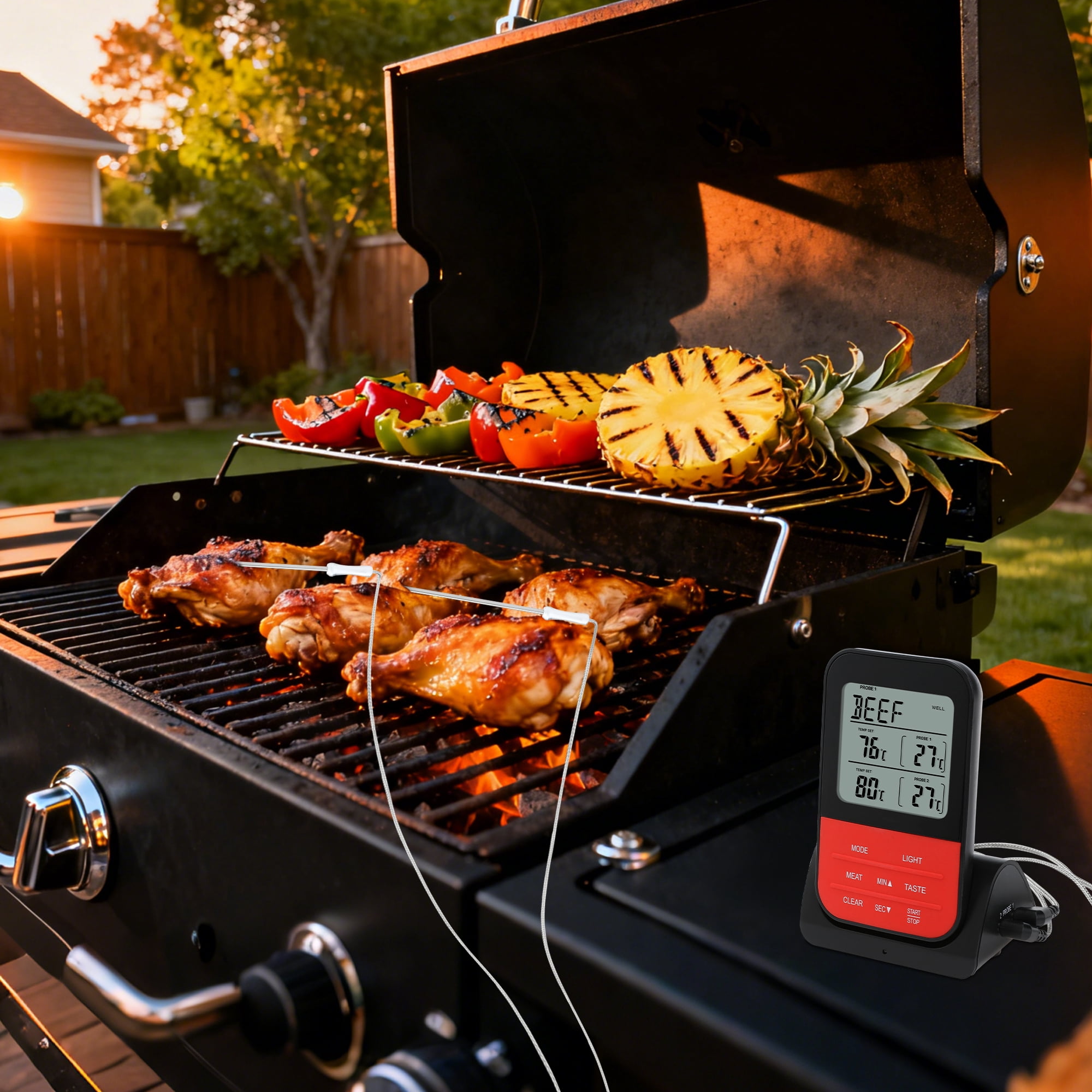 Digital Meat Thermometer with 2 Temperature Probes, Food Thermometer with Colored LCD for Kitchen Black Handle Probe