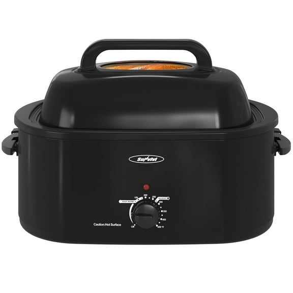 SUNVIVIt 26 Quart Electric Turkey Roaster Oven with Visible & Self-Basting Lid, Stainless Steel,Black