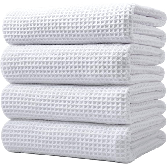 430 GSM Microfiber Oversize Quick Dry Lint Free Bath Towel 60 x 30 in 4 Pack Waffle Weave White