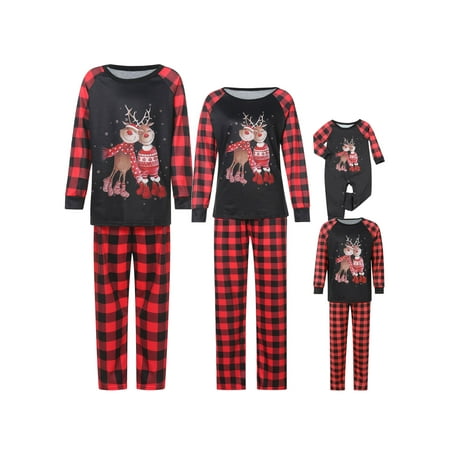 

FSDJHSDH Family Christmas Pajamas Set Cartoon Deer Print Long Sleeve Sleepsuit Nightwear
