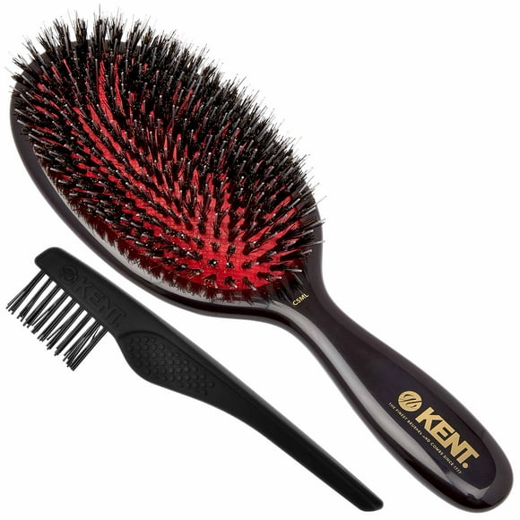 Kent CSML Brosse Lissante Coussin Ovale Grand Format 9 Pouces Brillance Classique - Brosse à Cheveux en Poils de Sanglier Naturels avec Piquets en Nylon - Brosse à Cheveux Brillante et Brosse pour Cuir Chevelu pour Cheveux Moyens à Épais