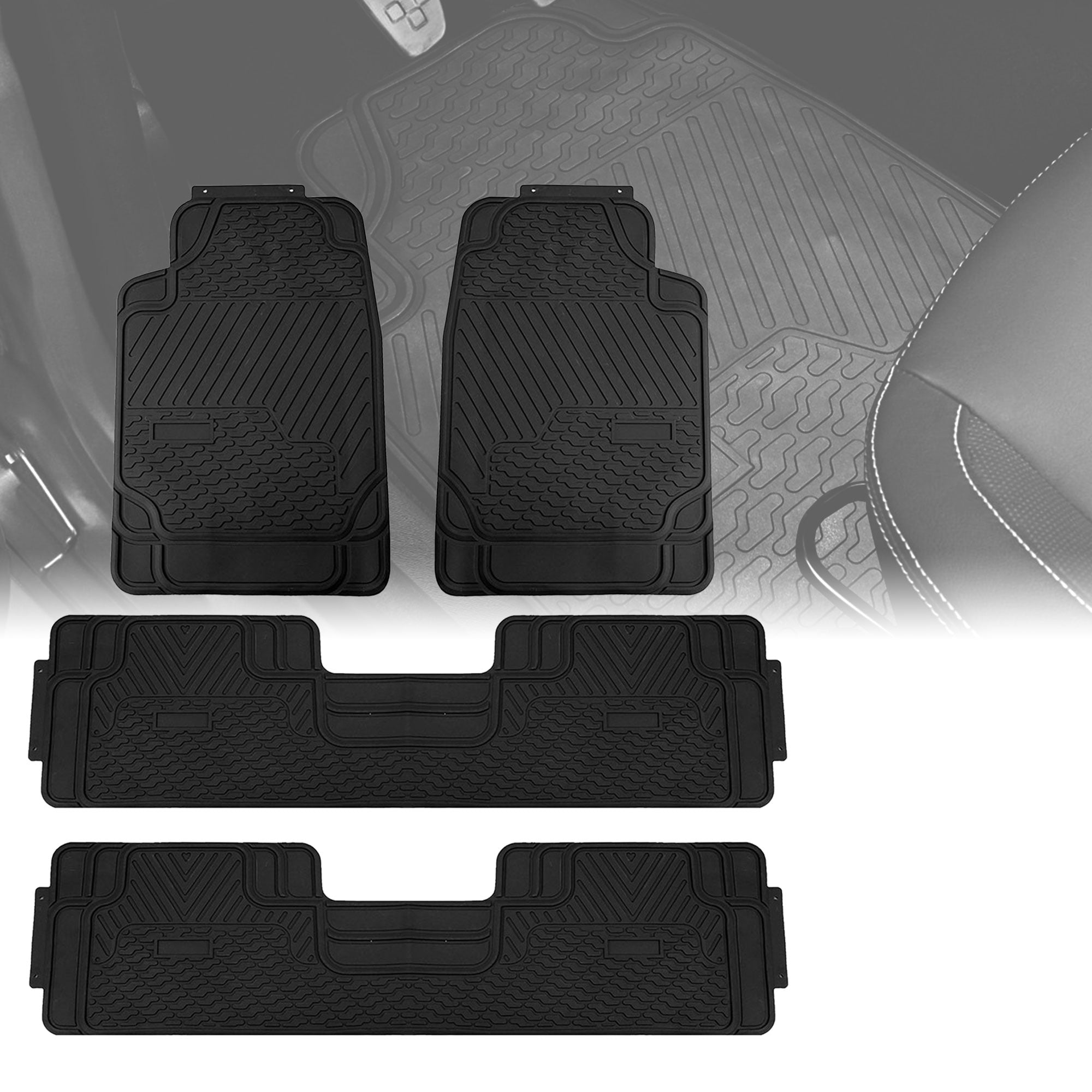 FH Group F11309BLACK Solid 3 Piece Heavy Duty All Weather Floor Mats Black