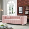 thumbnail image 2 of 80" Cloud Teddy Fleece Loveseat Sofa with 2 Pillows, Upholstered Tufted 3 Seater Couch with Wide Deep Seat, Modern Fluffy Sofa with Metal Legs, 500LBS Weight Capacity, Pink, 2 of 9
