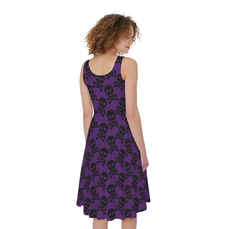 NOBRAND Purple and Black Halloween Skull Print Sleeveless Knee Length Dress, Halloween Decorative Fashion Summer Maxi Dress for Women, Women's, Size: