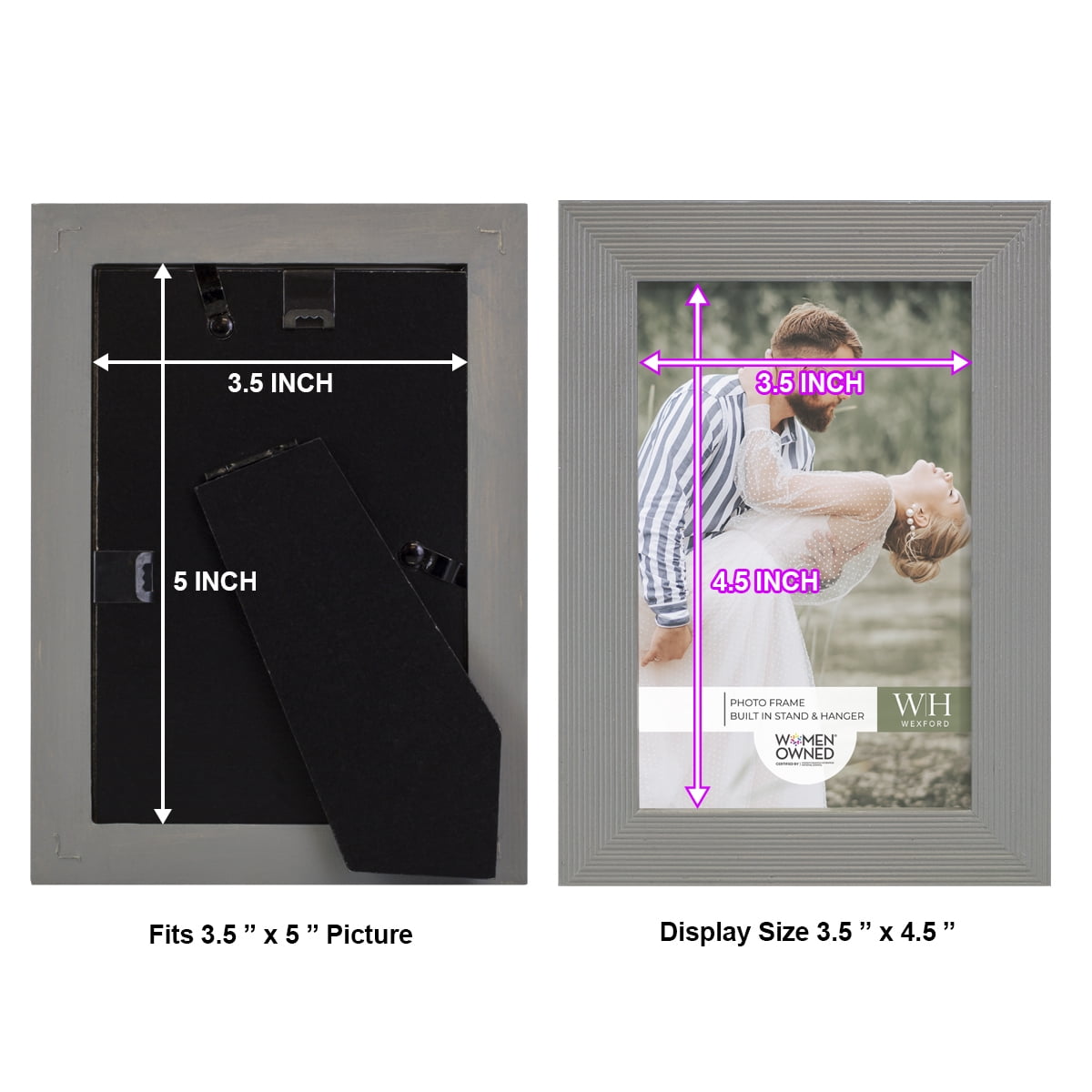 Grooved 3.5 in. x 5 in. Grey Picture Frame (Set of 2)