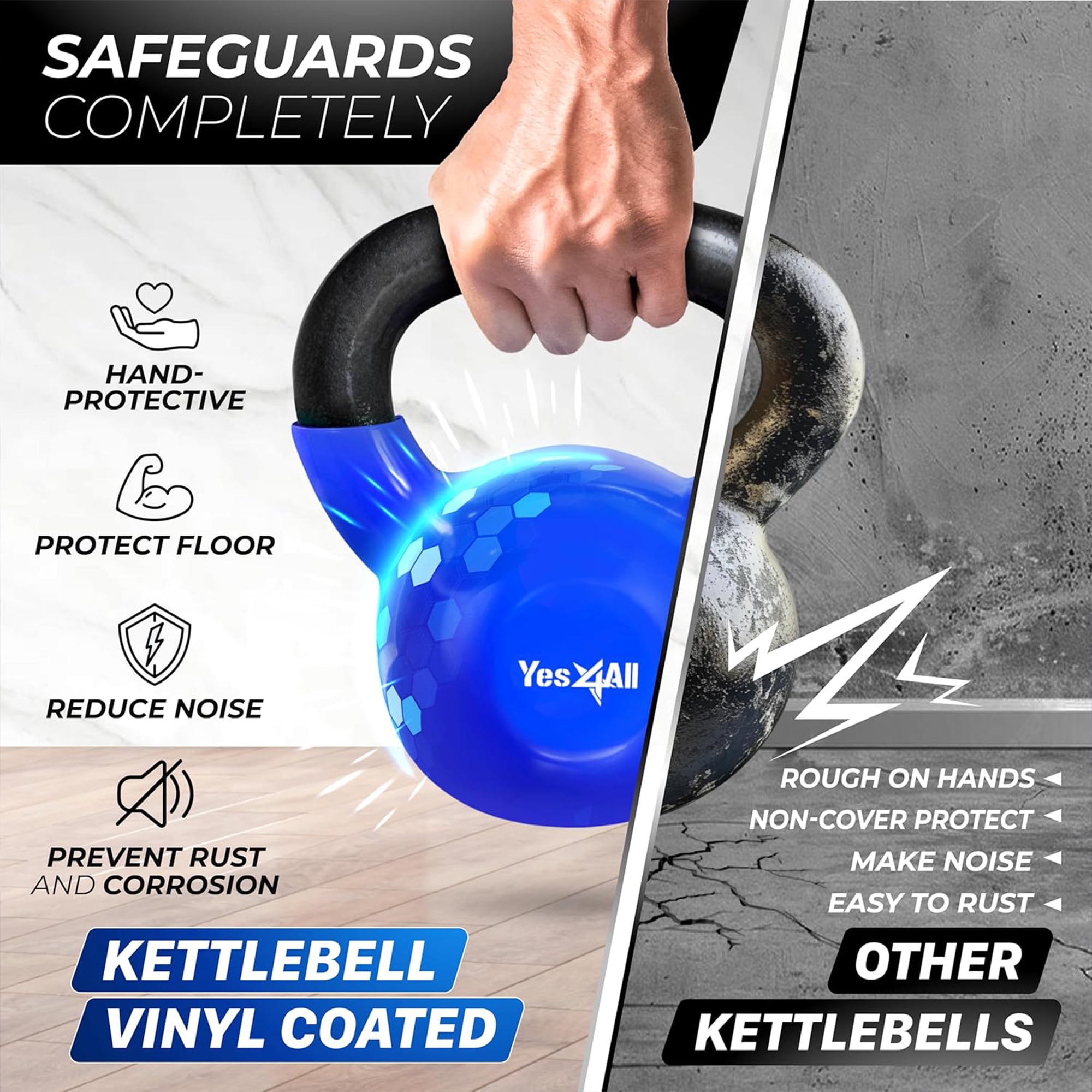 Yes4All Kettlebell Sets Vinyl Coated, Weights Set Great Kettlebells Combo for Full Body Workout and Strength Training Exercise Gym Equipment Blue, 15 25 lbs