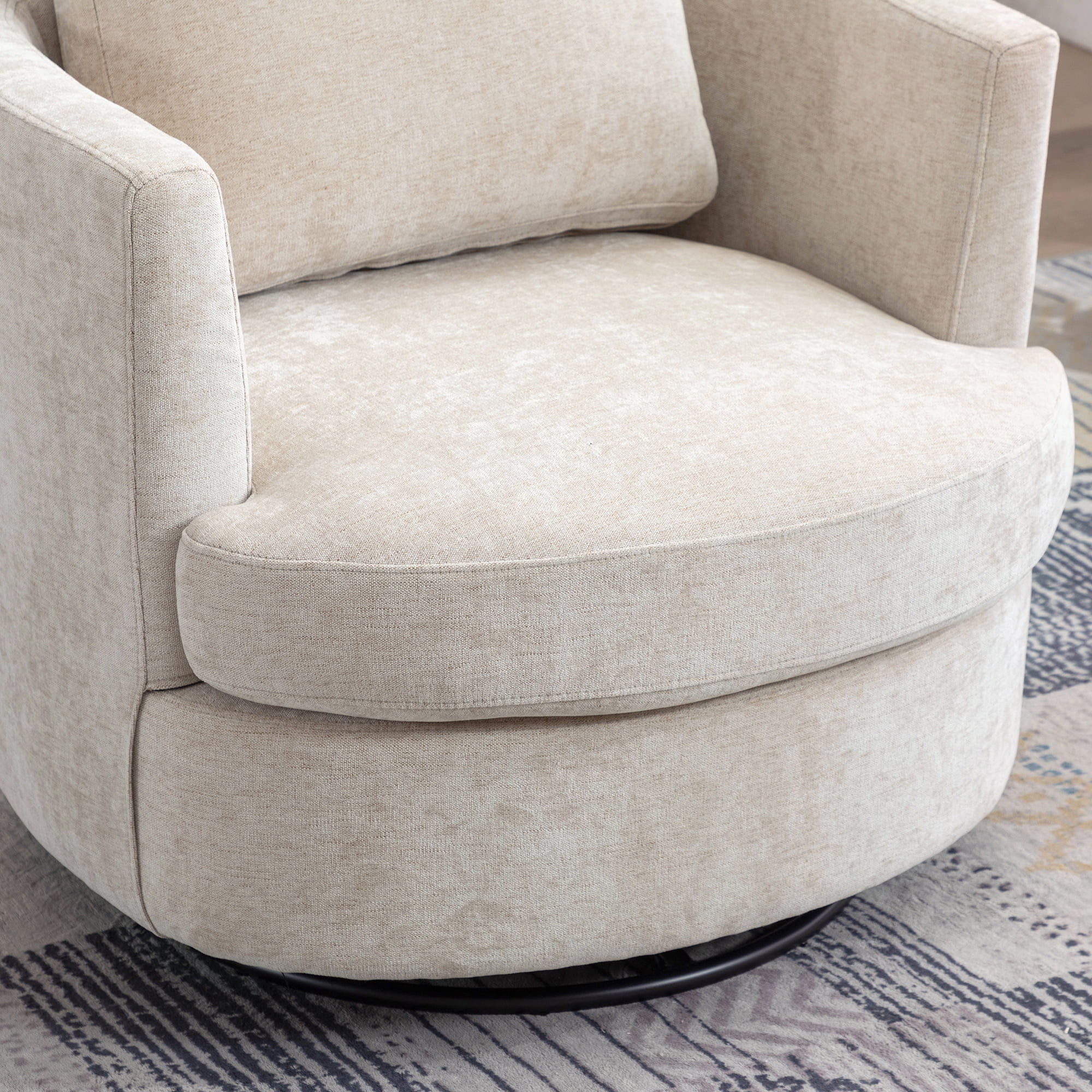 31.9"W Swivel Accent Chair,Chenille Barrel Chair Comfy Accent Sofa Chair for Living Room,360°Swivel Leisure Arm Chair Club Chair for Bedroom,Office,Beige